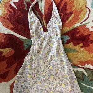 Backless Floral Halter Dress